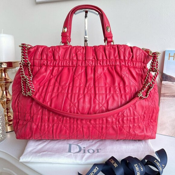 Authentic Christian Dior Red Delices Gaufre Cannage Soft Leather Quilted Bag - Picture 1 of 16